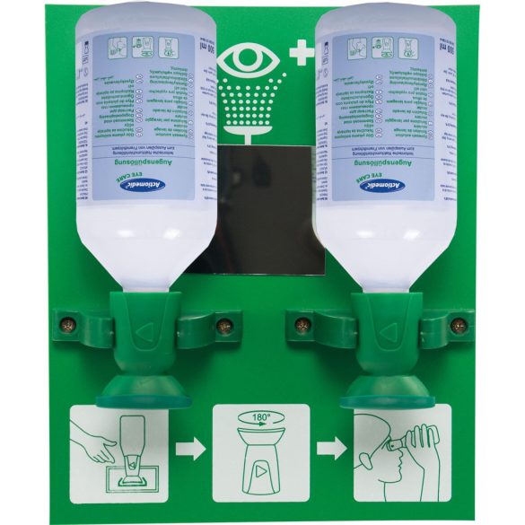 Actiomedic EYE CARE Double I fali szemkimosó állomás 2 x 500 ml 0.9% nátrium-klorid oldattal
