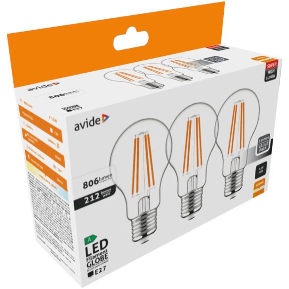 Avide LED Filament Globe 3.8W E27 NW 4000K Super High Lumen 3db/csomag