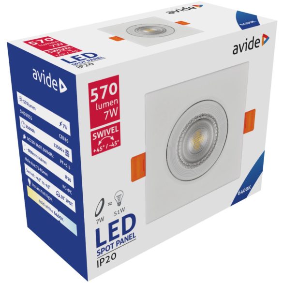 Avide LED panel Beépíthető 38° Négyzetes 7W CW 6400K