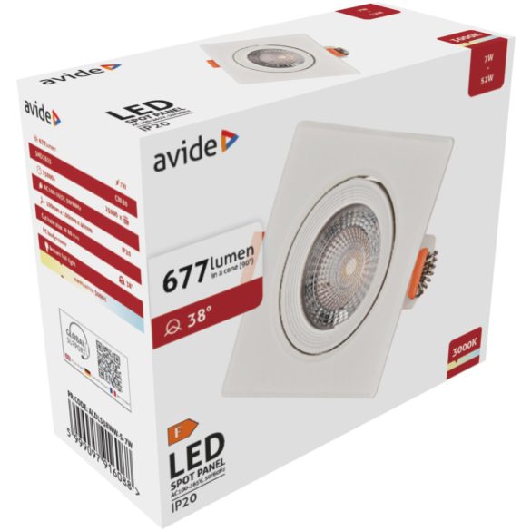 Avide LED panel Beépíthető 38° Négyzetes 7W WW 3000K